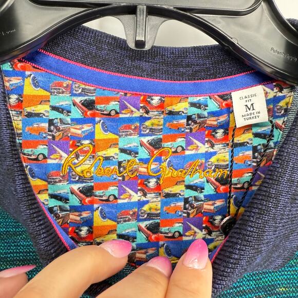 Robert Graham Catalan Short Sleeve Knit Performance Polo Green Navy Melange M - Picture 3 of 5